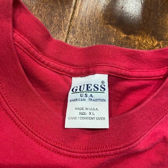 Guess Jeans USA 90s Flag Logo Vintage Cotton Red T-Shirt Men's Size XL - Picture 7 of 7